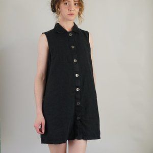 Vintage Linen Mini Shirt Dress in Black